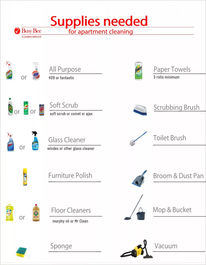 cleaning supplies for a new apartment