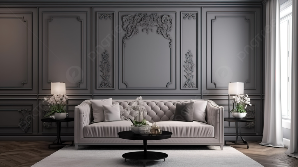 living room with black accent wall