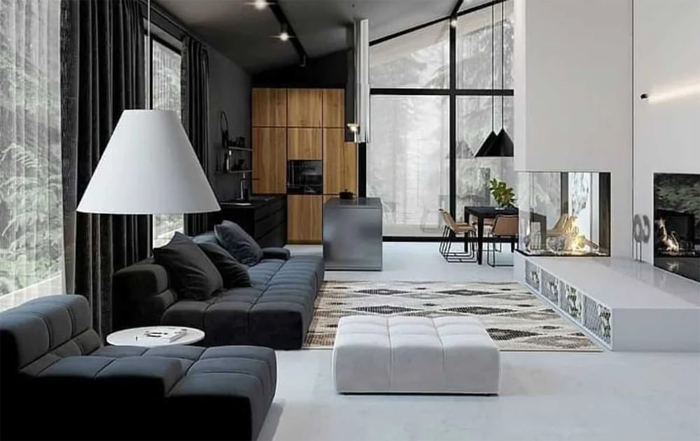 black accent wall living room