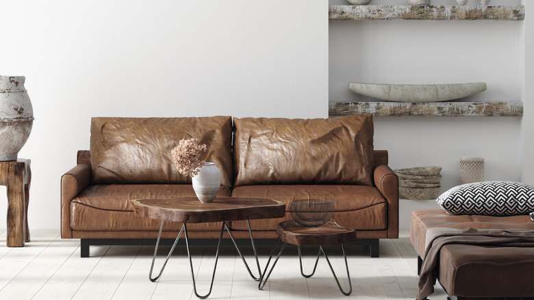 What color coffee table with brown couch?